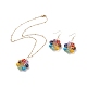 Natural & Synthetic Mixed Gemstones Flower Dangle Earrings and Pendant Necklace SJEW-JS01259-1