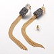 Fashionable Brass Tassel Polymer Clay Rhinestone Ear Studs X-EJEW-L149-01G-3