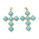 Подвески-кресты из окрашенной синтетической бирюзы в форме ромба KK-P330-10G-1