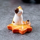 磁器香炉  カエデの葉のお香立ての上の猫  ホームオフィス茶屋禅仏教用品  オレンジ  40x42x37mm DJEW-PW0012-130A-1