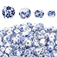 Chgcraft 200 個 4 スタイル手作り磁器ビーズ  青と​​白の磁器  花模様の丸  ブルー  6~12x5~10.5mm  穴：2~3mm  50個/スタイル PORC-CA0001-13-1