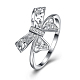 Moda bowknot 925 de plata esterlina anillos de dedo de circonio cúbico RJEW-BB17129-7-1