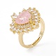 Pink Glass Heart Adjustable Ring with Cubic Zirconia RJEW-J017-VC499-4