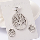 Tree of Life 304 Stainless Steel Oval Pendant and Stud Earring Jewelry Sets SJEW-L427-002P-1