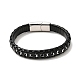 Cuir noir & 304 corde en acier inoxydable bracelet cordon tressé fermoir magnétique pour hommes femmes BJEW-C021-12-3