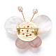 Женские броши-бабочки из натуральной белой ракушки и розового кварца с фианитом и бабочкой JEWB-N001-03G-2