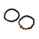 2Pcs 2 Style Synthetic Lava Rock & Natural Red Agate Carnelian(Dyed & Heated) & Tiger Eye Beaded Stretch Bracelets Set BJEW-JB08698-4