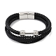 Плетеные черные браслеты из микрофибры и кожи BJEW-D304-03P-2