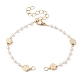 Realizzazione di braccialetti con catena a maglie in ottone con perle e fiori finti AJEW-JB01150-35-1