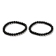 Bracelets extensibles en perles rondes en shungite naturelle BJEW-NH0001-01C-1