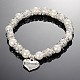 Heart Glass Pearl Round Beaded Stretch Wedding Charm Bracelets BJEW-JB01926-01-1