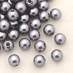 Abalorios de acrílico de la perla de imitación, teñido, redondo, gris, 10x9.5mm, agujero: 2.5 mm, aproximamente 1070 unidades / libra