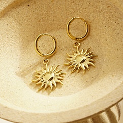 Pendientes colgantes de sol de acero inoxidable 304 para mujer, real 18k chapado en oro, 23x18mm