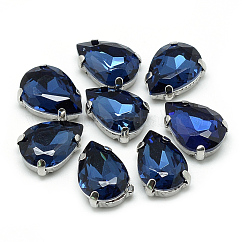 Cose en el rhinestone, Enlaces multifilares, Diamantes de imitación de cristal, Con 201 posiciones de puntas de acero inoxidable, accesorios de prendas de vestir, facetados, lágrima, azul de Prusia, 10x7x5mm, agujero: 0.8~1 mm