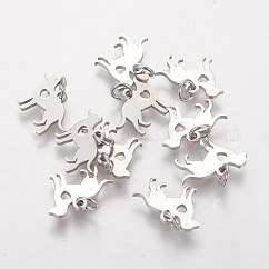 Colgantes de cachorro de acero inoxidable 304 que no se deslustran, encantos de silueta, perro con corazón, color acero inoxidable, 11x15x1mm, agujero: 3 mm