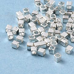真鍮製スペーサービーズ  長持ちメッキ  キューブ  銀  3x3x3mm  穴：2mm