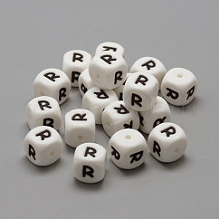 食品グレードの環境に優しいシリコーンビーズ  文字スタイル  キューブ  文字.r  12x12x12mm  穴：2mm