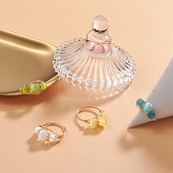 Кольцо на палец с кошачьим глазом и бусинами RJEW-JR00560-01