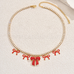 Элегантная латунная цепочка для тенниса с прозрачным кубическим цирконием и подвеской в виде банта для женщин JW2692