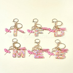 Porte-clés pendentif en résine pailletée transparente avec lettres A à Z&nbsp;KEYC-FZ00024-16