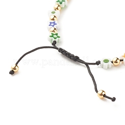 Браслет лэмпворк цветок со звездой из плетеных бусин BJEW-JB07849