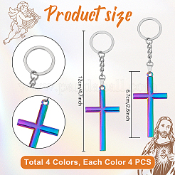 16 pz 4 colori portachiavi con ciondolo a croce in lega&nbsp;KEYC-PH01546