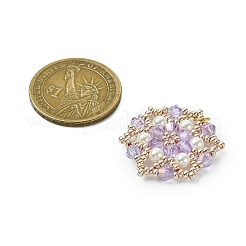 ガラスシードビーズの花のペンダント  ガラスと貝パールビーズとループ付き  プラム  29.5x27x4.5mm  穴：3.5mm&nbsp;PALLOY-MZ00513-02