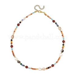 Colliers en agate naturelle (teinte et chauffée) et perles&nbsp;NJEW-JN06671