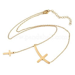 Colliers pendentifs croix latérale en acier inoxydable 304 à caractère religieux&nbsp;NJEW-H093-05G