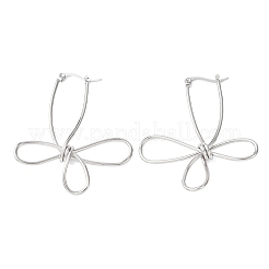 Серьги-кольца из нержавеющей стали 201 с полыми цветами&nbsp;EJEW-P337-01P