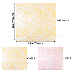 40枚2色の防水紙フラワーラッピングペーパー  バラ柄の正方形  ミックスカラー  570x570x0.04mm  20個/カラー&nbsp;AJEW-TA0003-27