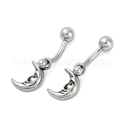 Полумесяц лицо из хирургической нержавеющей стали 316 подвесные кольца для пупка EJEW-G416-14AS