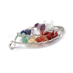 7 Chakra-Blatt-Naturstein-Kupferdraht umwickelter Chip große Anhänger&nbsp;G-E195-01P-01