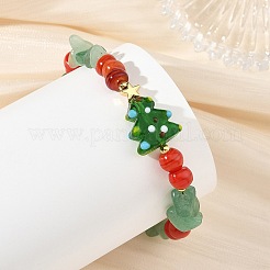 Handgefertigter Weihnachtsbaum aus Glasperlen & Armbänder aus natürlichem grünem Aventurin & gefärbten Süßwassermuschelsplittern&nbsp;BJEW-TA00760