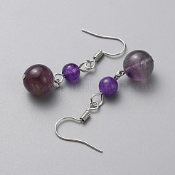 Круглые серьги с подвесками из натурального аметиста EJEW-WH0001-11G