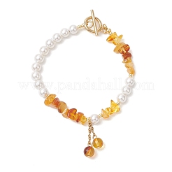 Bracelets à breloques en ambre naturel pour femmes&nbsp;BJEW-JB13650