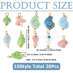 20 шт. 10 стиля фарфоровых подвесок ручной работы&nbsp;PALLOY-HS00033