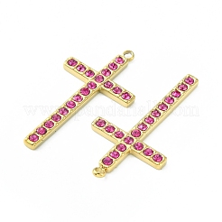 本物の14Kゴールドメッキ304ステンレススチールペンダント  ラインストーン付き  クロスチャーム  ローズ  36.5x19x2.5mm  穴：1.6mm&nbsp;STAS-L269-008G-02