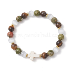 Эластичные браслеты для женщин из натурального унакита и тигрового глаза.&nbsp;BJEW-JB13271