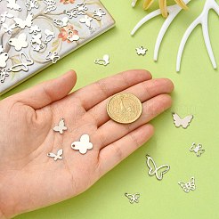100個 10スタイル 201ステンレススチールペンダント  蝶  ステンレス鋼色  8~16.5x7.5~20x0.5~1mm  穴：1.2~1.6mm  10個/スタイル&nbsp;STAS-CJ0002-22