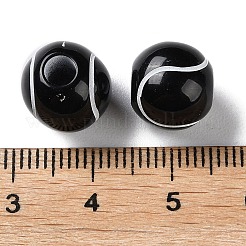 スプレープリントの不透明アクリルヨーロピアンビーズ  大穴ビーズ  テニス  ブラック  11x10mm  穴：4mm  約1000個/500g&nbsp;SACR-P031-26B-01