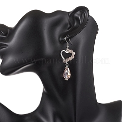 Серьги-подвески из гальванического стекла в форме сердца со слезинкой для женщин&nbsp;EJEW-JE06803-01