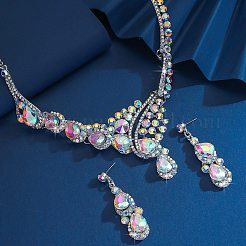 Комплекты из ожерелий и серег-гвоздиков из сплава со стразами в форме капли для женщин FS-WG2AA93-03