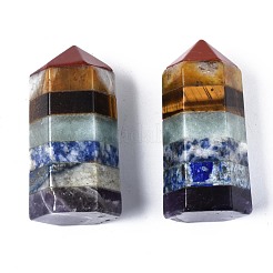 Jaspe rouge naturel assemblé & topaze jade & oeil de tigre & aventurine verte & jaspe tache bleue & lapis lazuli & améthyste prisme hexagonal colonne de cristal pendule décoration&nbsp;G-S375-001