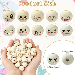 100 pièce de perles européennes en bois imprimé&nbsp;WOOD-CJ0002-78