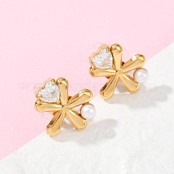 Серьги-гвоздики из нержавеющей стали 304 с кубическим цирконием EJEW-Z110-03G-04