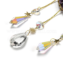 Кулон в виде луны с натуральным аметистом в проволочной обертке&nbsp;HJEW-C006-03A