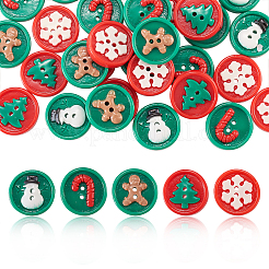 30個のクリスマステーマの樹脂ボタン  コスチュームアクセサリーのDIY  フラットラウンド  ミックスカラー  20x5mm&nbsp;BUTT-CJ0001-01