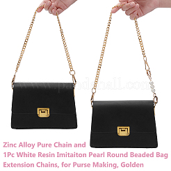 1 chaîne en alliage de zinc pur et 1 chaînes d'extension de sac à perles rondes en résine blanche imitation perle&nbsp;DIY-UN0007-38