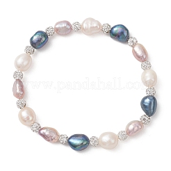 Женские браслеты из полимерной глины со стразами и натуральным культивированным пресноводным жемчугом&nbsp;BJEW-JB13192